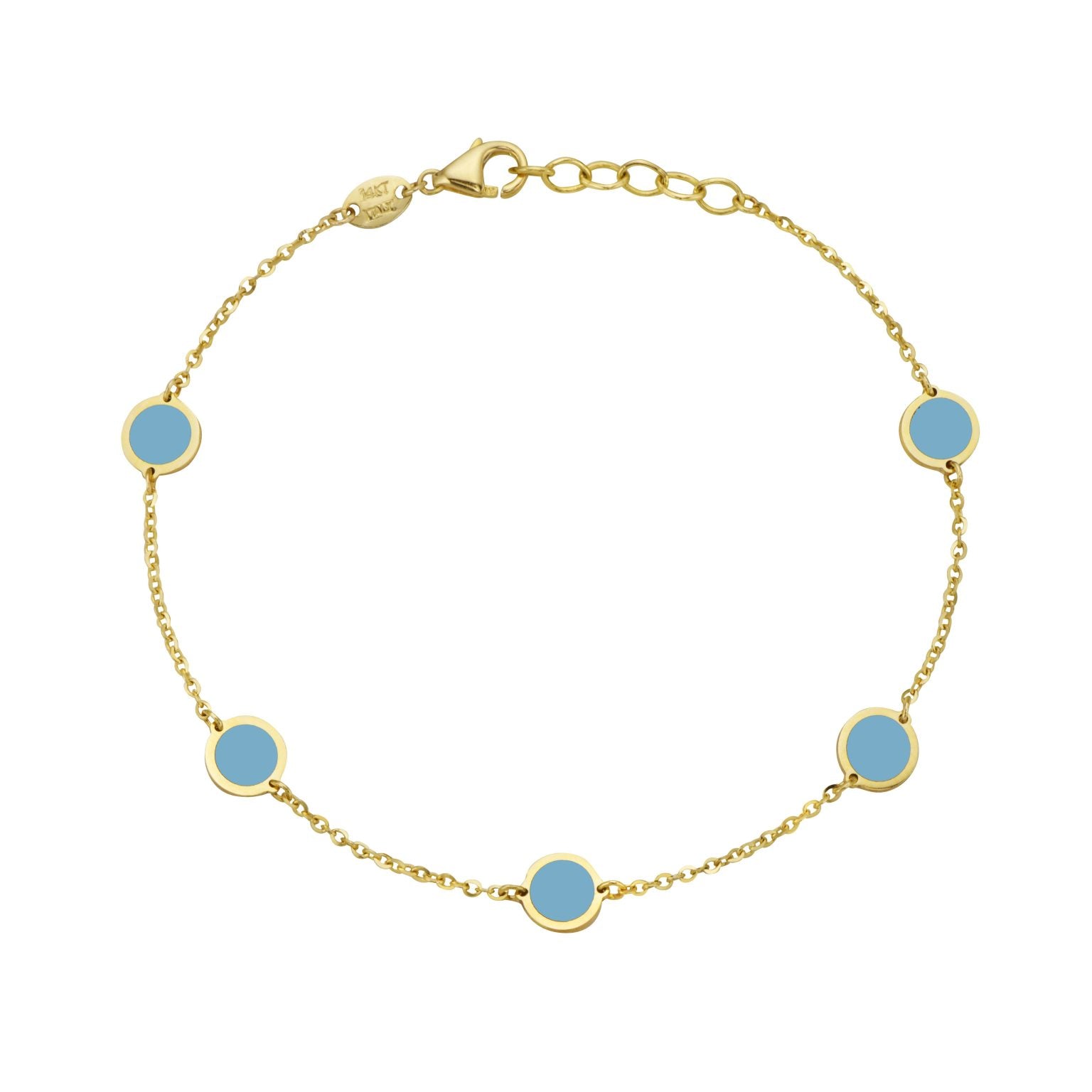 14K Yellow Gold Disc Station Bracelet (Turquoise)