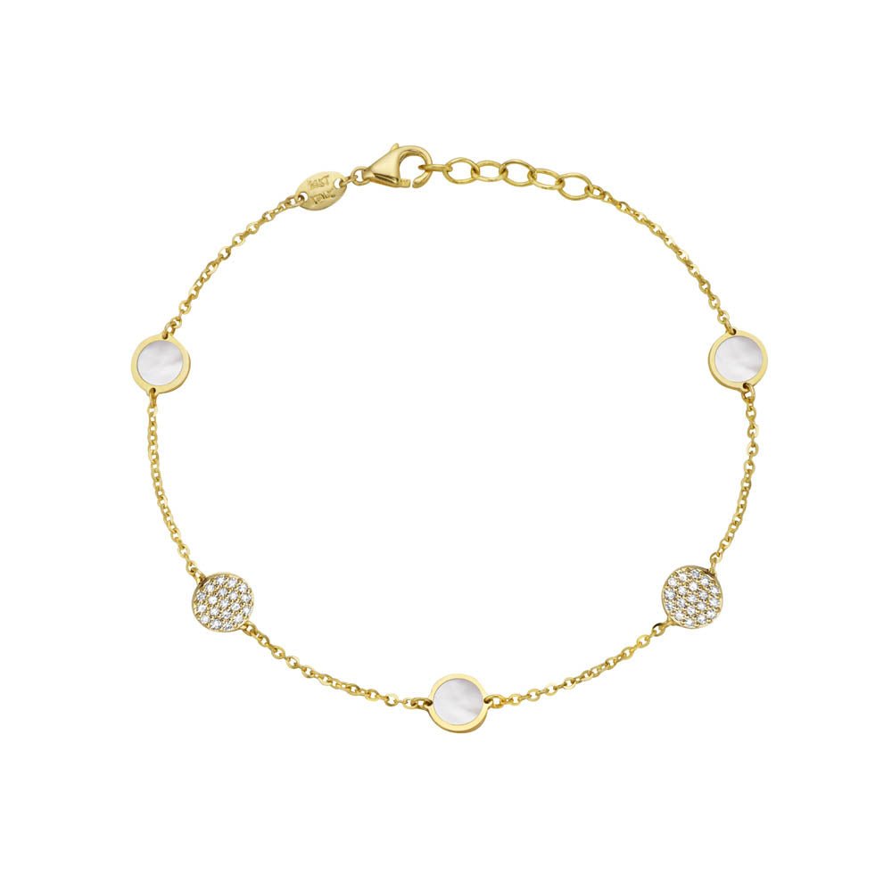 14K Yellow Gold Disc Station Bracelet - Diamond (MOP) Birmingham Jewelry Bracelet Birmingham Jewelry 