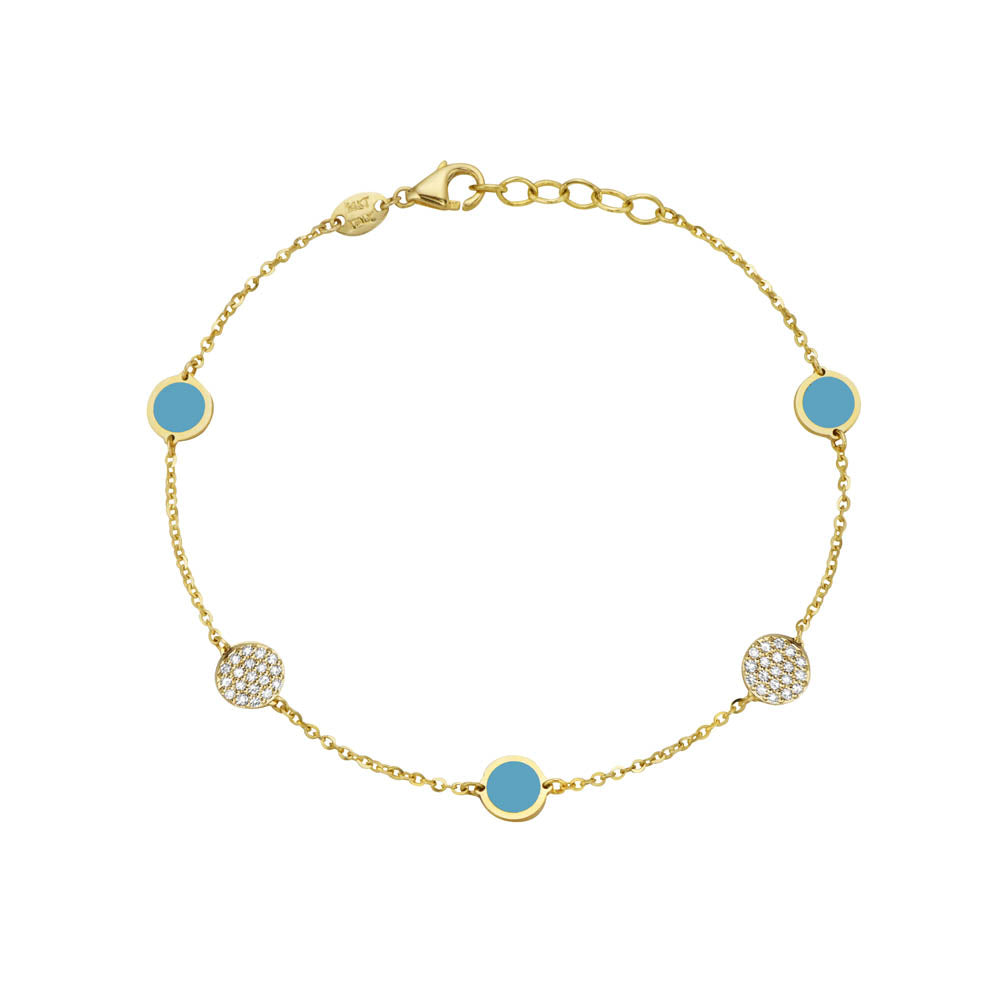 14K Yellow Gold Disc Station Bracelet - Diamond (Turquoise) Birmingham Jewelry Bracelet Birmingham Jewelry 