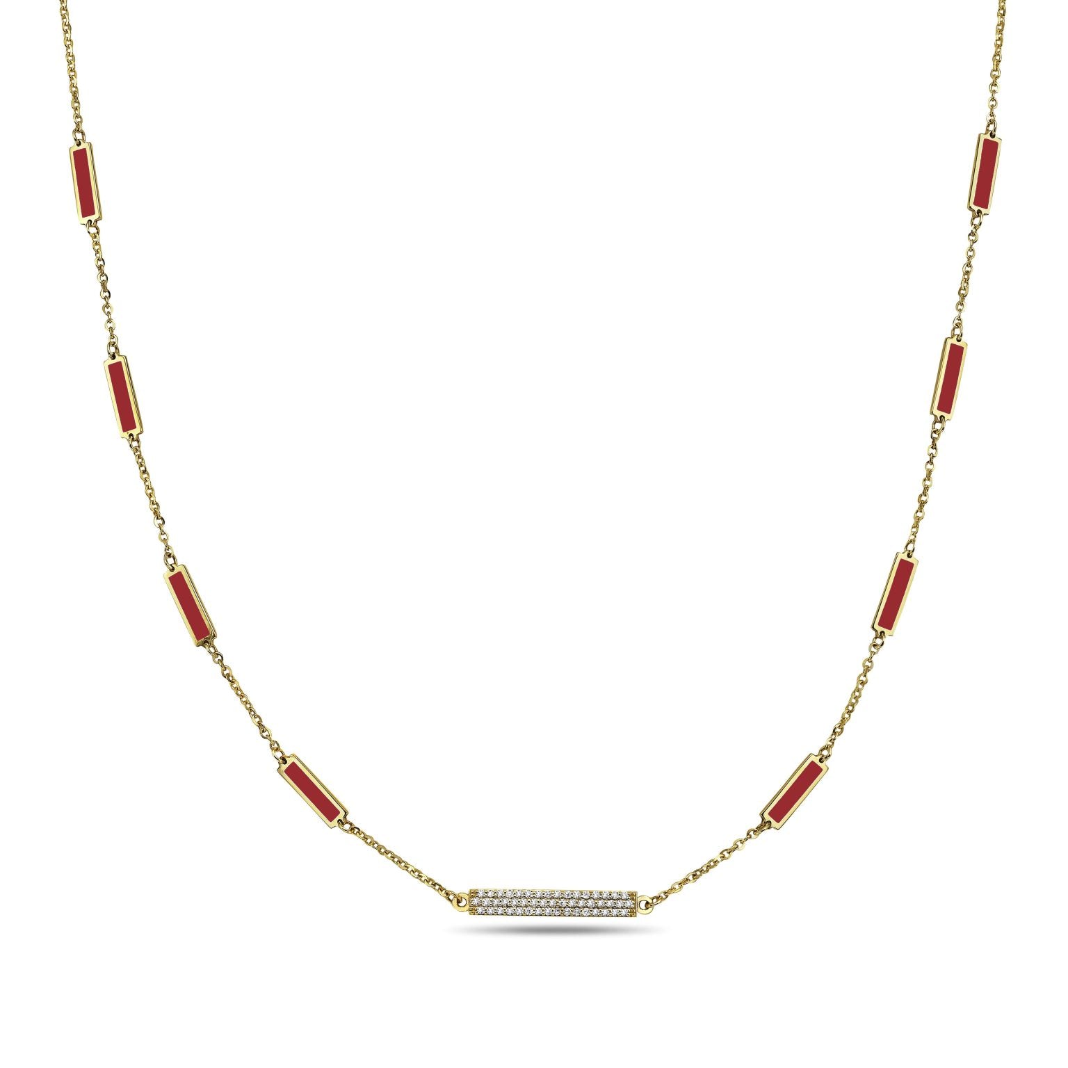 14K Yellow Gold Bar Station Pendant Necklace - Diamond (Coral) Birmingham Jewelry Necklace Birmingham Jewelry 