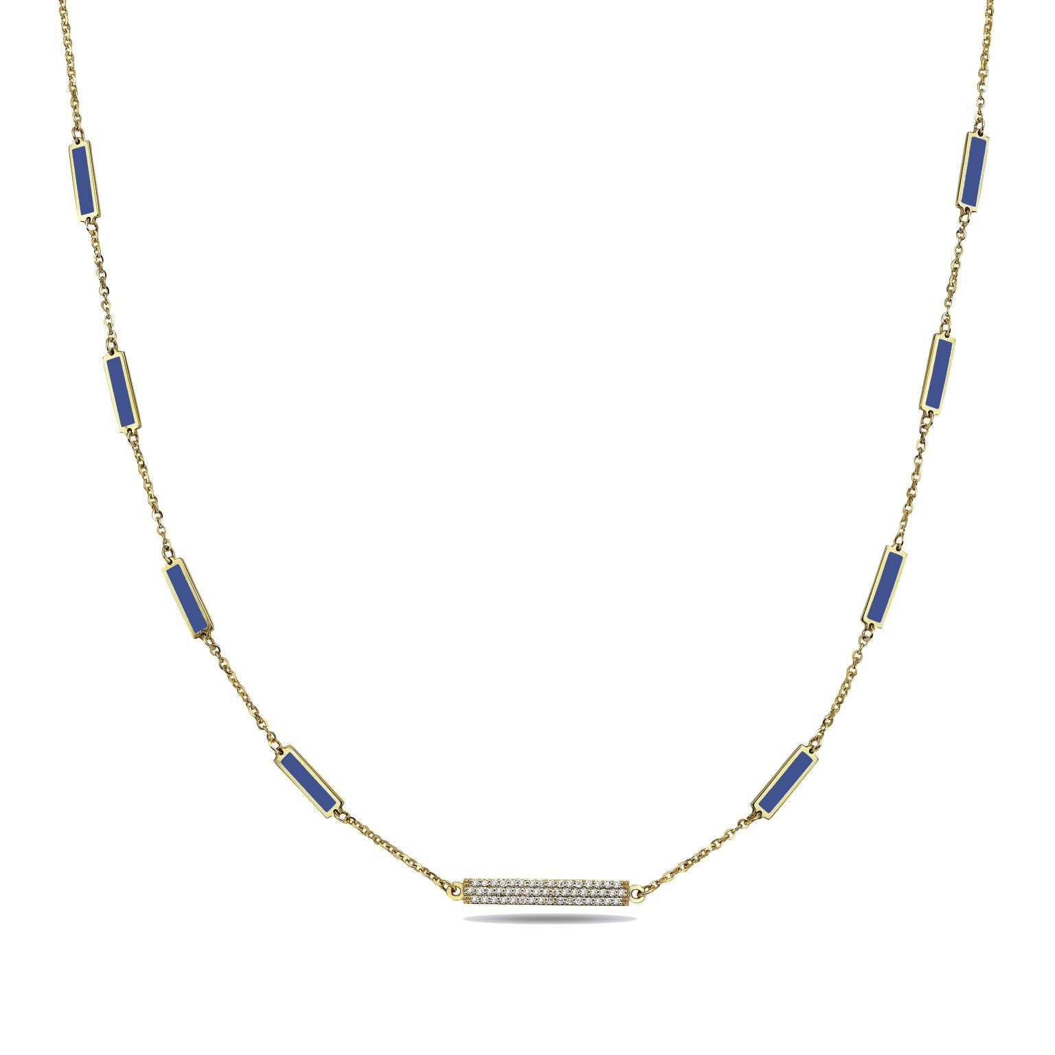 14K Yellow Gold Bar Station Pendant Necklace - Diamond (Lapis) Birmingham Jewelry Necklace Birmingham Jewelry 