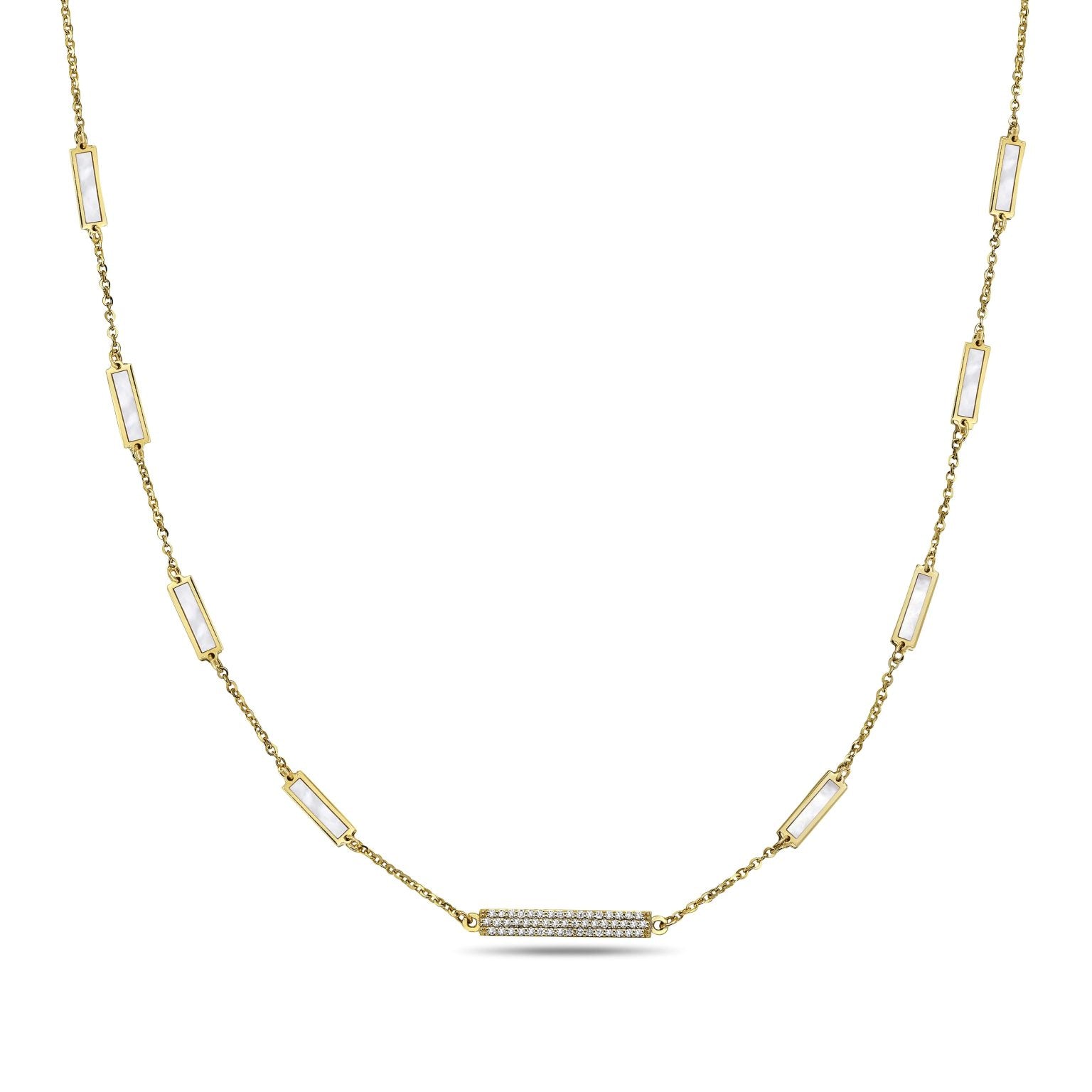 14K Yellow Gold Bar Station Pendant Necklace - Diamond (MOP) Birmingham Jewelry Necklace Birmingham Jewelry 