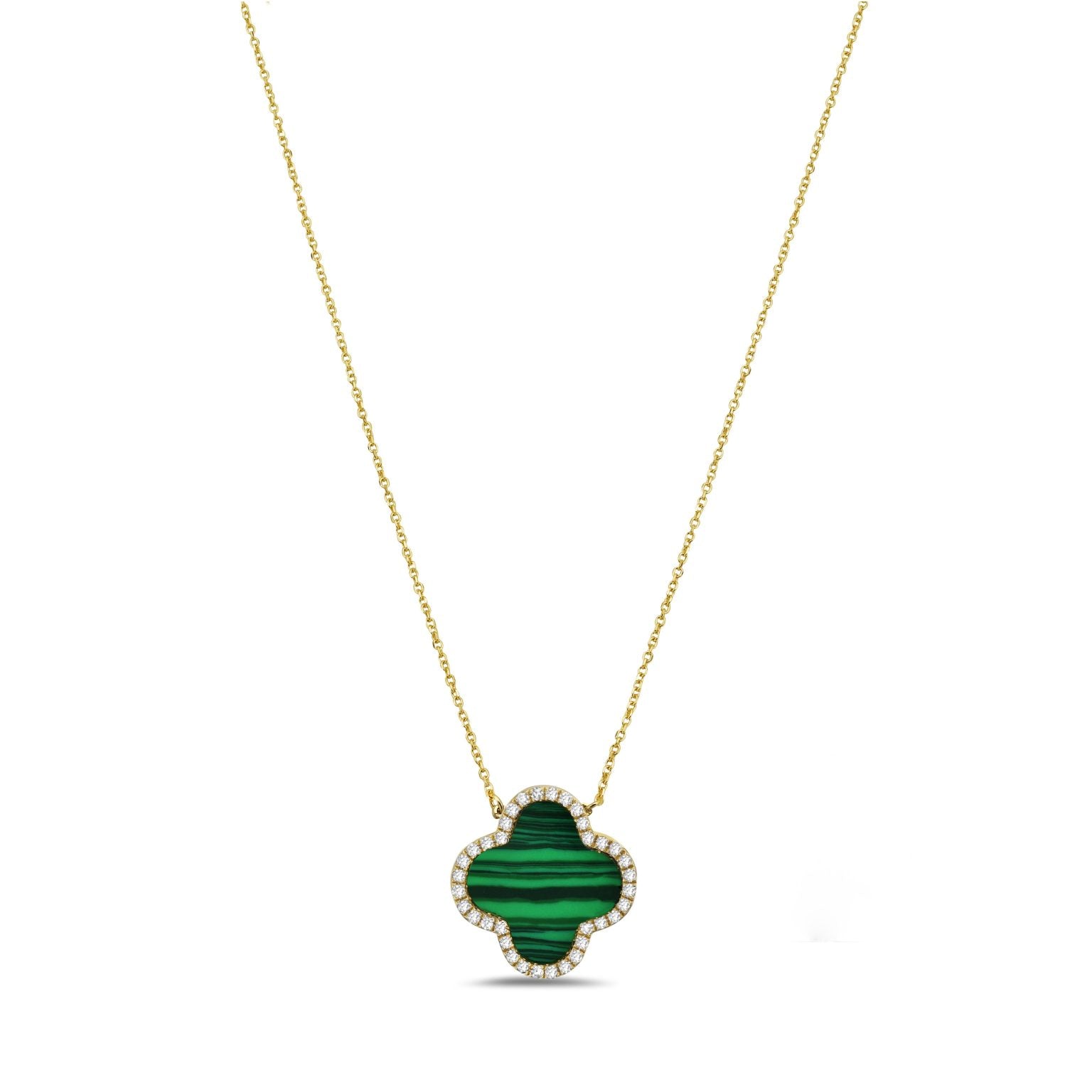 14K Yellow Gold Clover Pendant Necklace - Diamond (Malachite) Birmingham Jewelry Necklace Birmingham Jewelry 