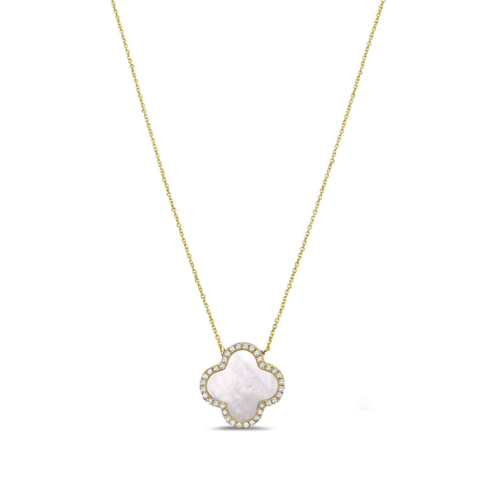 14K Yellow Gold Clover Pendant Necklace - Diamond (MOP) Birmingham Jewelry Necklace Birmingham Jewelry 