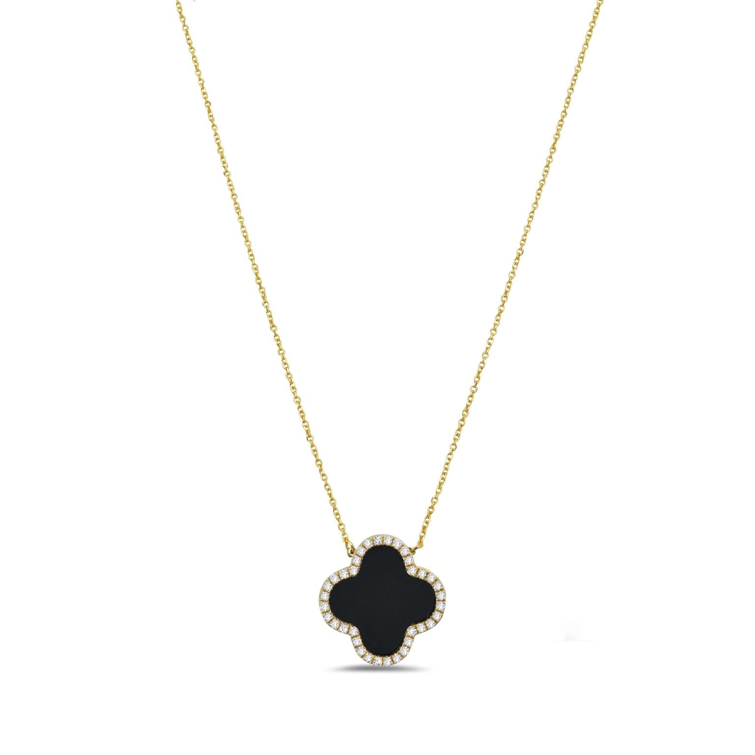 14K Yellow Gold Clover Pendant Necklace - Diamond (Onyx) Birmingham Jewelry Necklace Birmingham Jewelry 