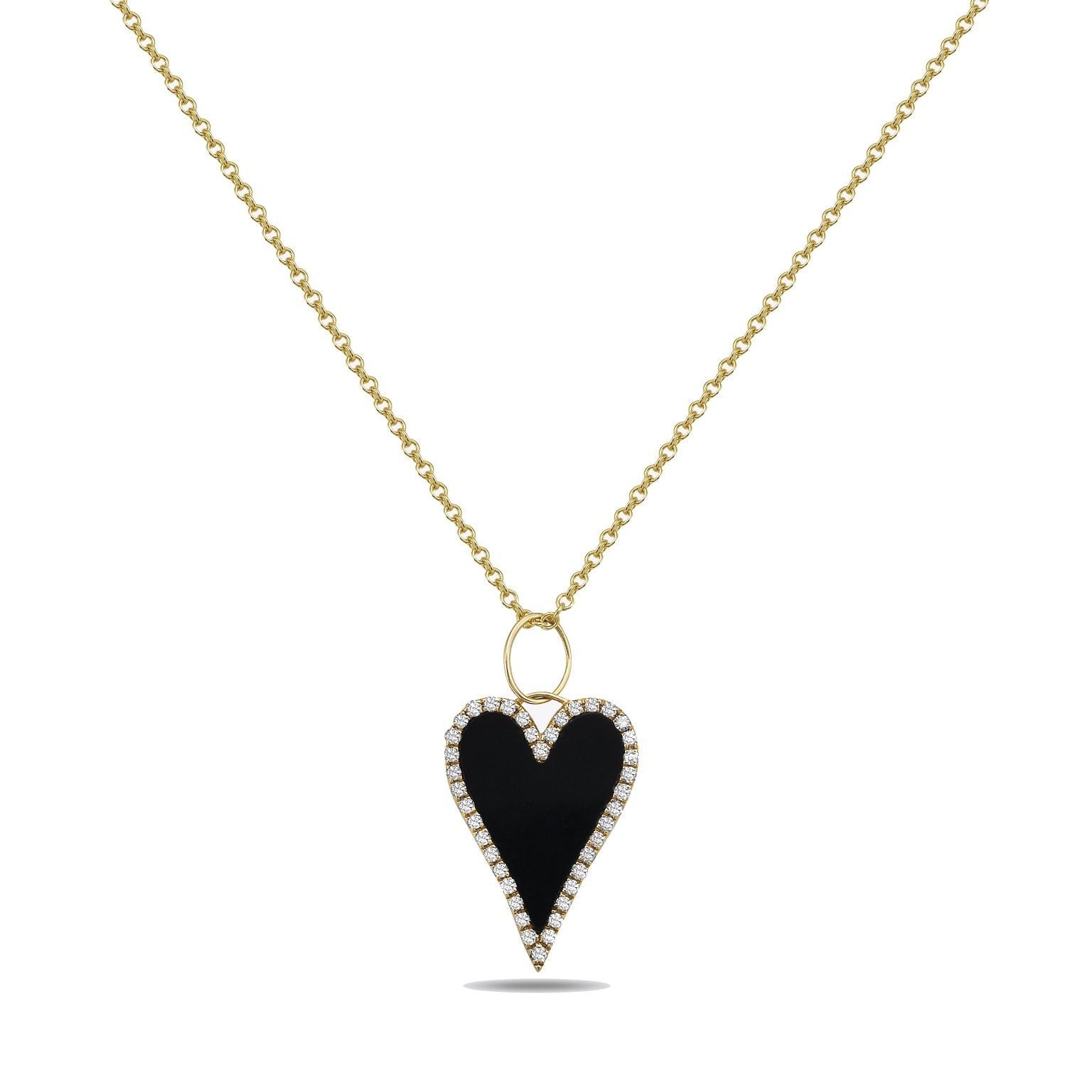 14K Yellow Gold Small Heart Diamond Halo Pendant Necklace (Onyx) Birmingham Jewelry Necklace Birmingham Jewelry 