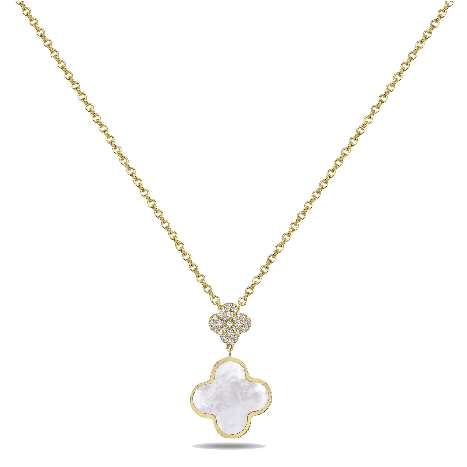 14K Yellow Gold Clover Dangle Diamond Pendant Necklace (MOP) Birmingham Jewelry Necklace Birmingham Jewelry 
