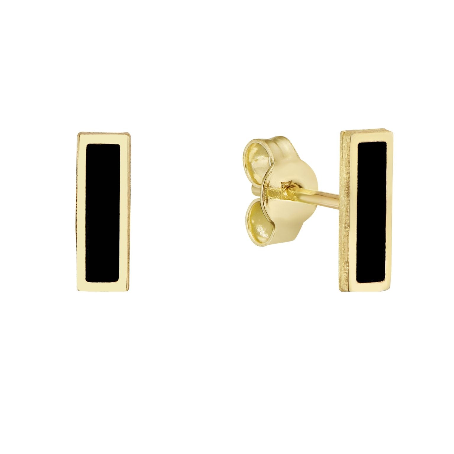 14K Yellow Gold Bar Stud Earrings (Onyx) Birmingham Jewelry Earrings Birmingham Jewelry 