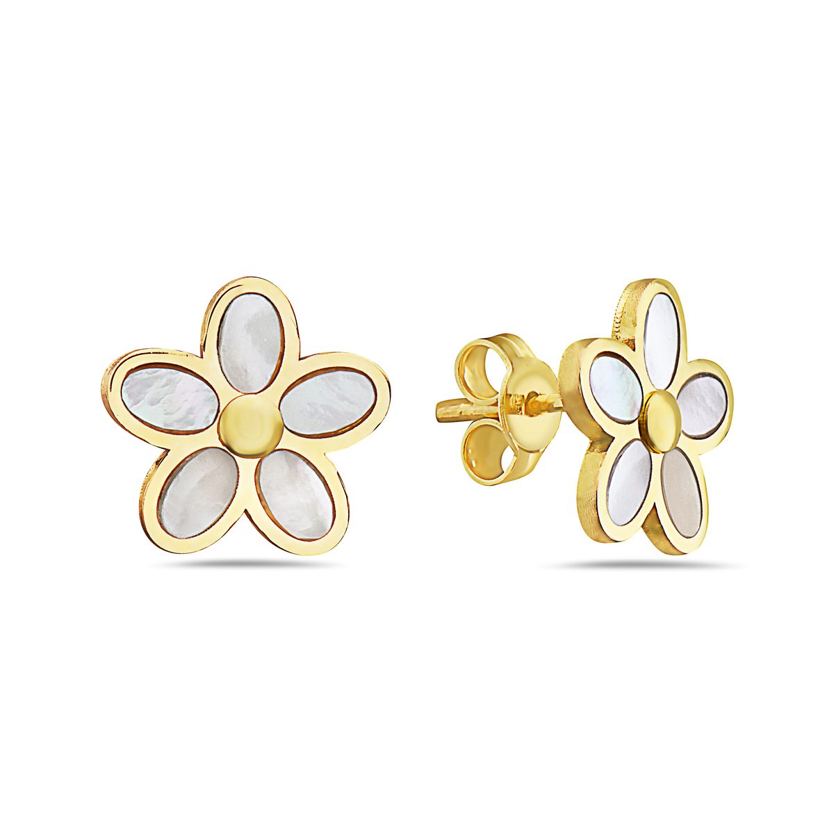 14K Yellow Gold 5-Petal Flower earrings (MOP)