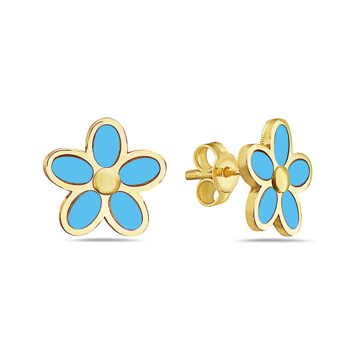 14K Yellow Gold 5-Petal Flower earrings (Turquoise) Birmingham Jewelry Earrings Birmingham Jewelry 