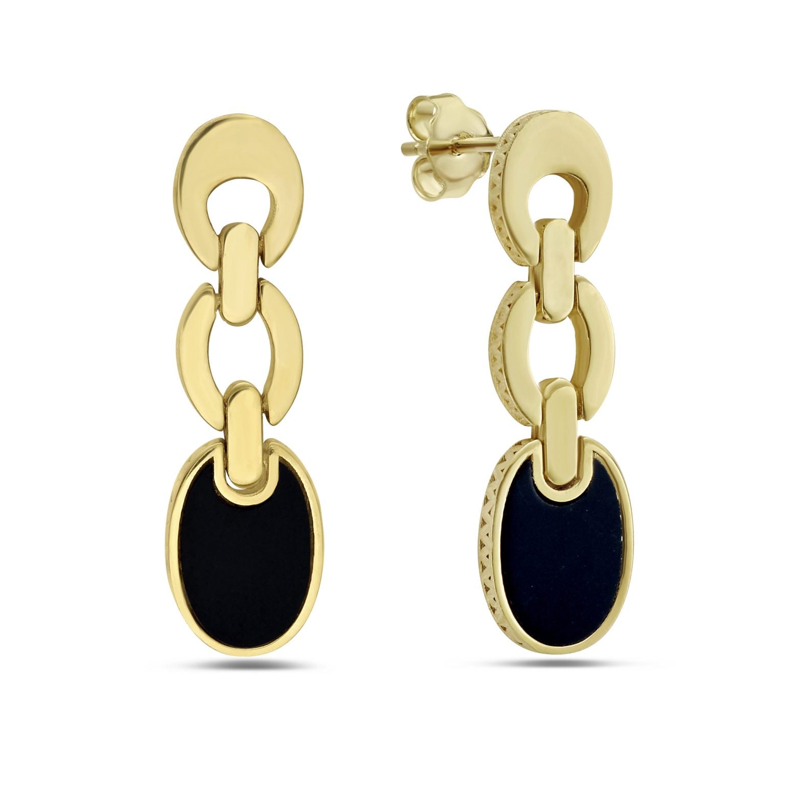 14K Yellow Gold Solid Gucci Links Dangle Earrings (Onyx) Birmingham Jewelry Earrings Birmingham Jewelry 