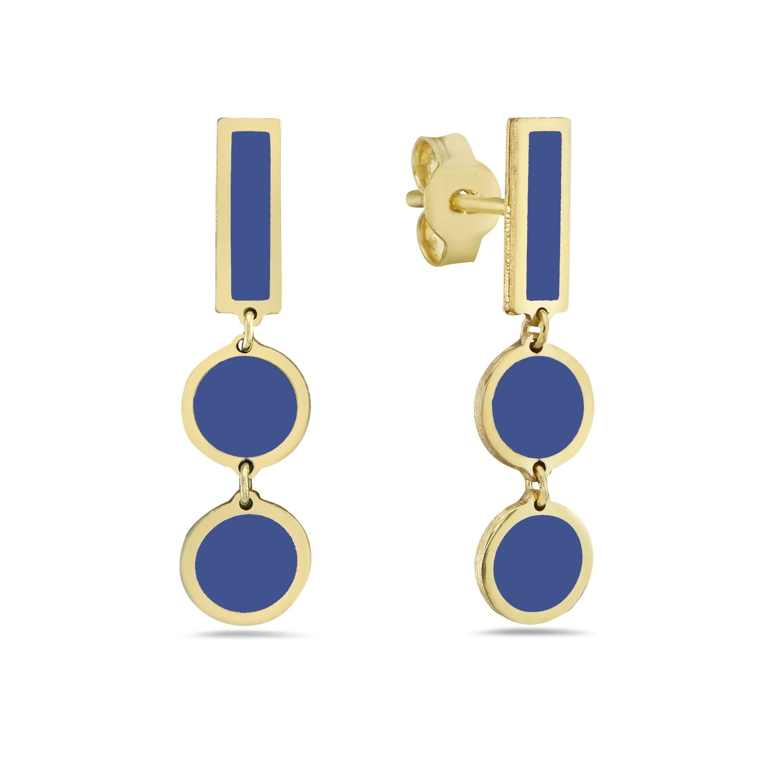 14K Yellow Gold Bar And Disc Dangle Earrings (Lapis) Birmingham Jewelry Earrings Birmingham Jewelry 