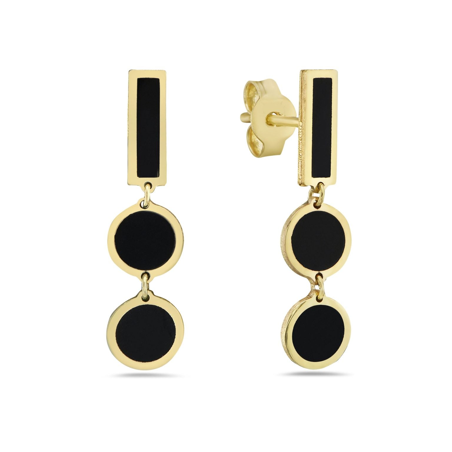 14K Yellow Gold Bar And Disc Dangle Earrings (Onyx) Birmingham Jewelry Necklace Birmingham Jewelry 