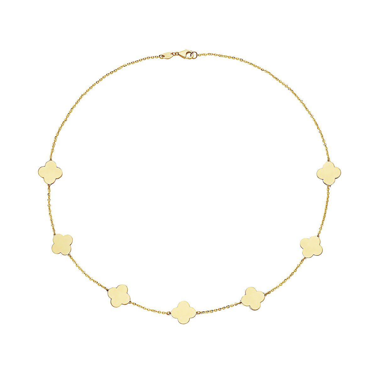 14K Yellow Gold Clover Station Necklace (Gold) Birmingham Jewelry Necklace Birmingham Jewelry 