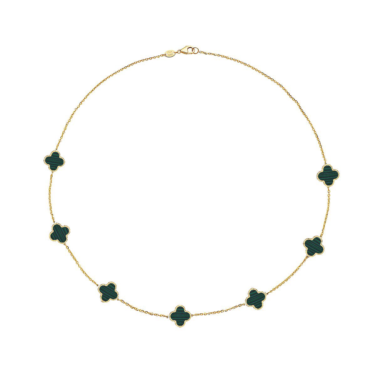 14K Yellow Gold Clover Station Necklace (Malachite) Birmingham Jewelry Necklace Birmingham Jewelry 
