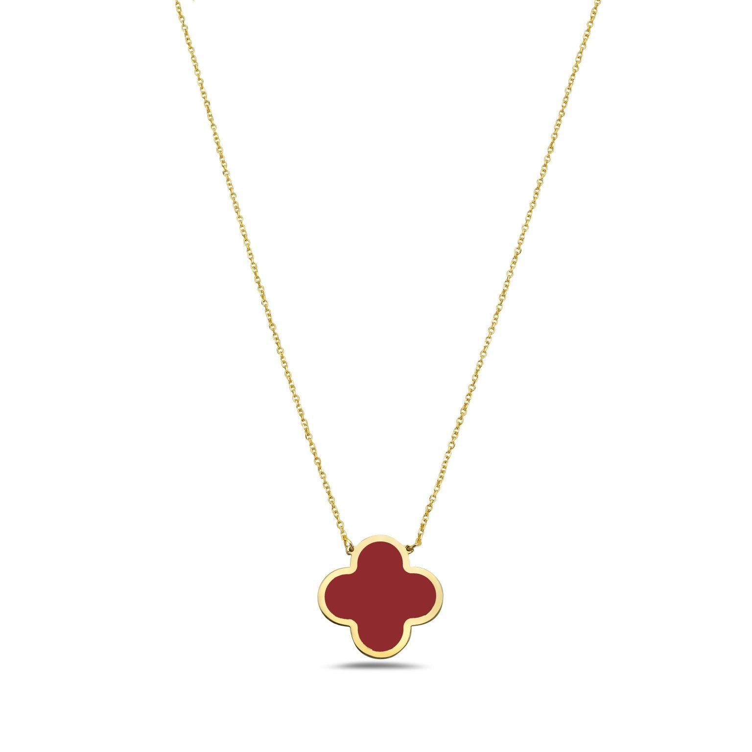 14K Yellow Gold Grande Clover Pendant Necklace (Coral)