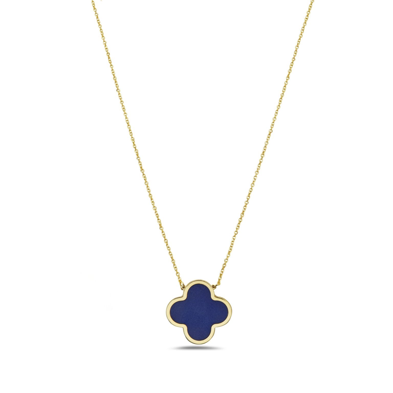 14K Yellow Gold Grande Clover Pendant Necklace (Lapis) Birmingham Jewelry Necklace Birmingham Jewelry 