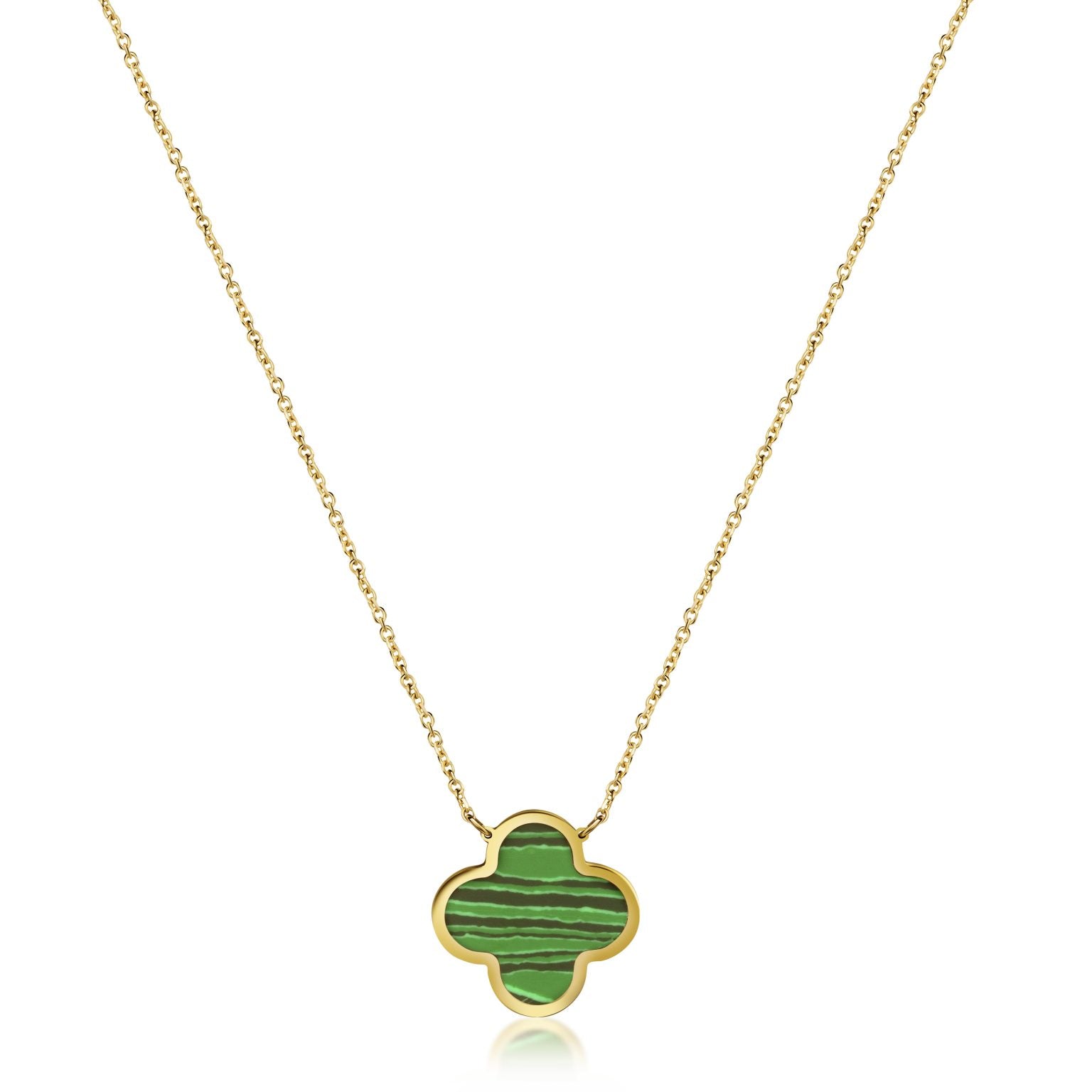 14K Yellow Gold Grande Clover Pendant Necklace (Malachite) Birmingham Jewelry Necklace Birmingham Jewelry 