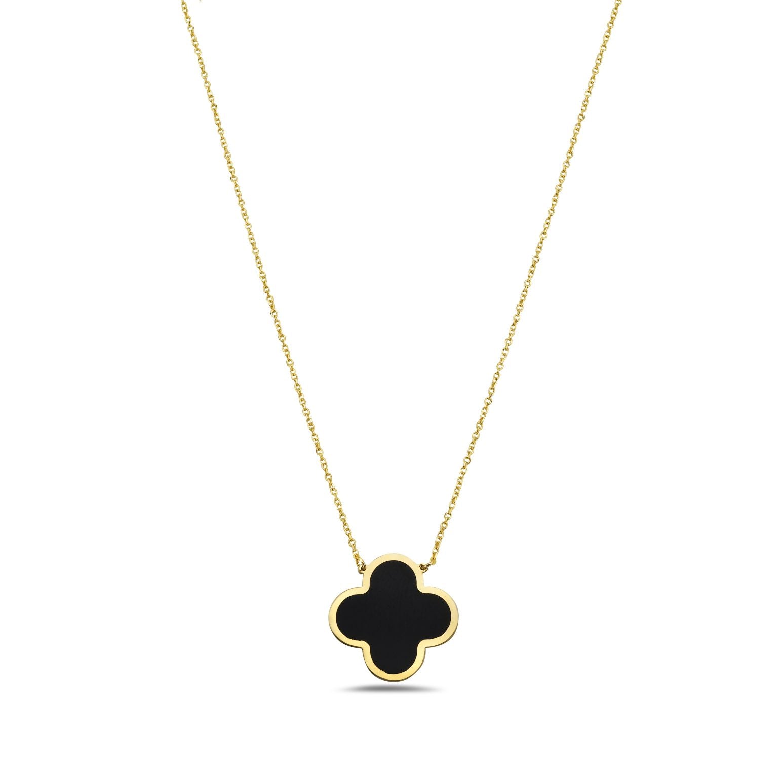 14K Yellow Gold Grande Clover Pendant Necklace (Onyx) Birmingham Jewelry Necklace Birmingham Jewelry 