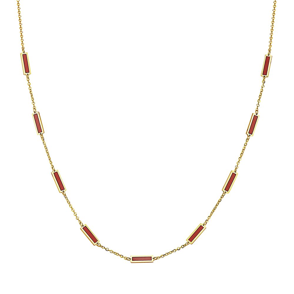 14K Yellow Gold Bar Station Necklace (Coral)