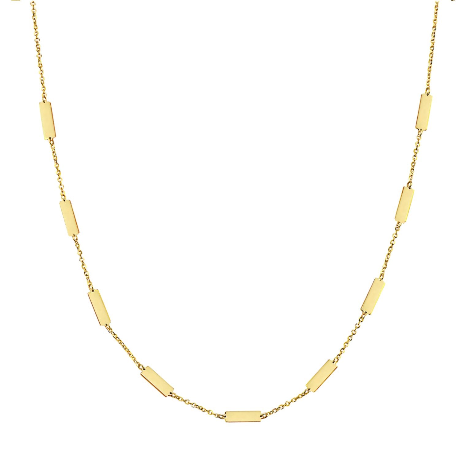 14K Yellow Gold Bar Station Necklace (Gold)