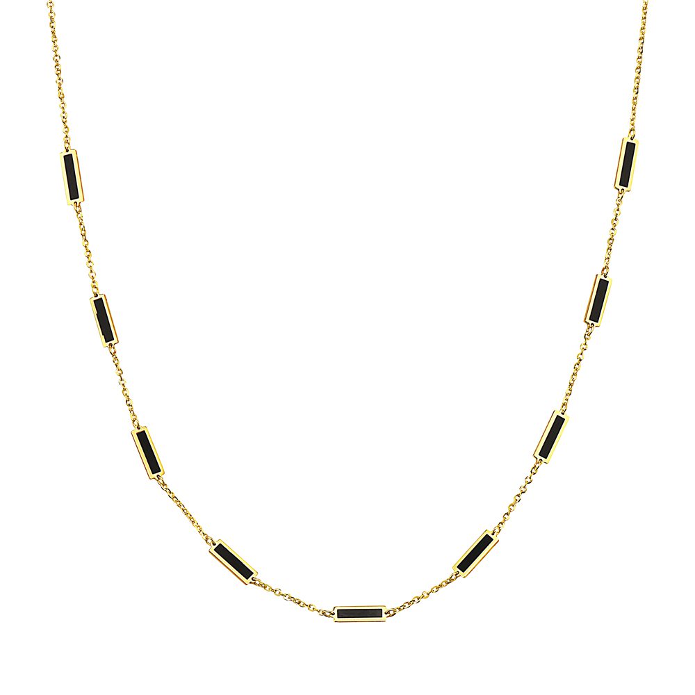 14K Yellow Gold Bar Station Necklace (Onyx)
