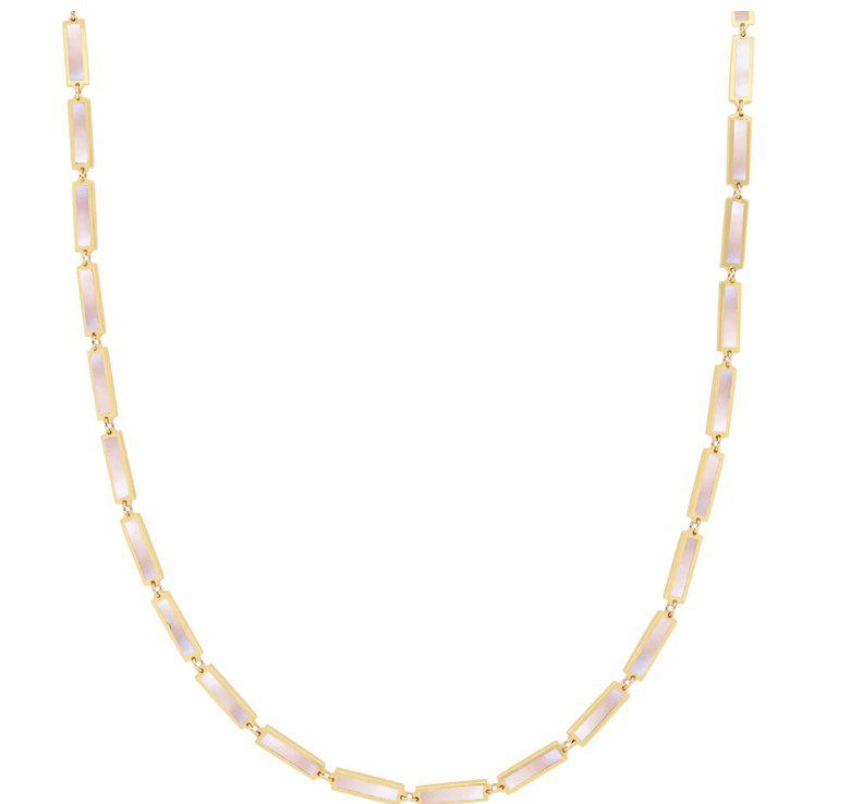 14K Yellow Gold Bar Necklace (MOP)