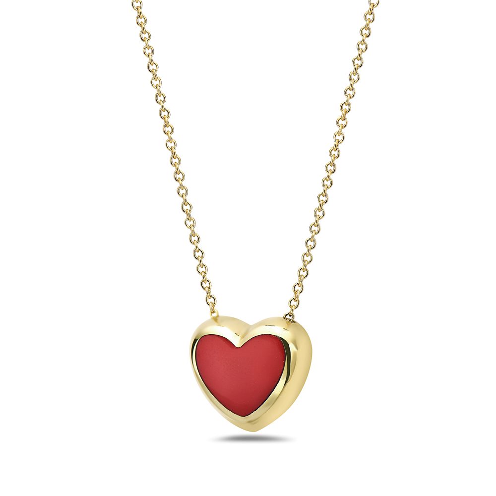 14K Yellow Gold Puffed Heart Pendant Necklace (Coral) Birmingham Jewelry Necklace Birmingham Jewelry 
