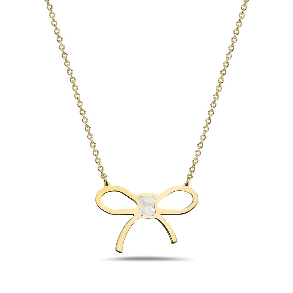 14K Yellow Gold Bow Pendant Necklace (MOP) Birmingham Jewelry Necklace Birmingham Jewelry 