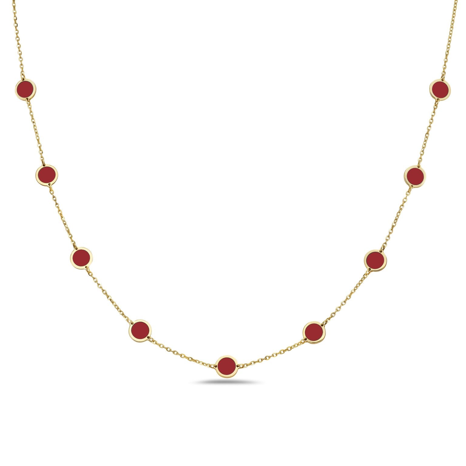 14K Yellow Gold Disc Station Necklace (Coral) Birmingham Jewelry Necklace Birmingham Jewelry 