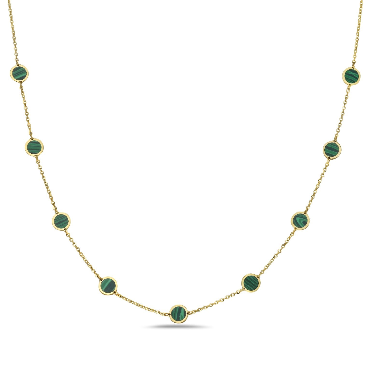 14K Yellow Gold Disc Station Necklace (Malachite) Birmingham Jewelry Necklace Birmingham Jewelry 