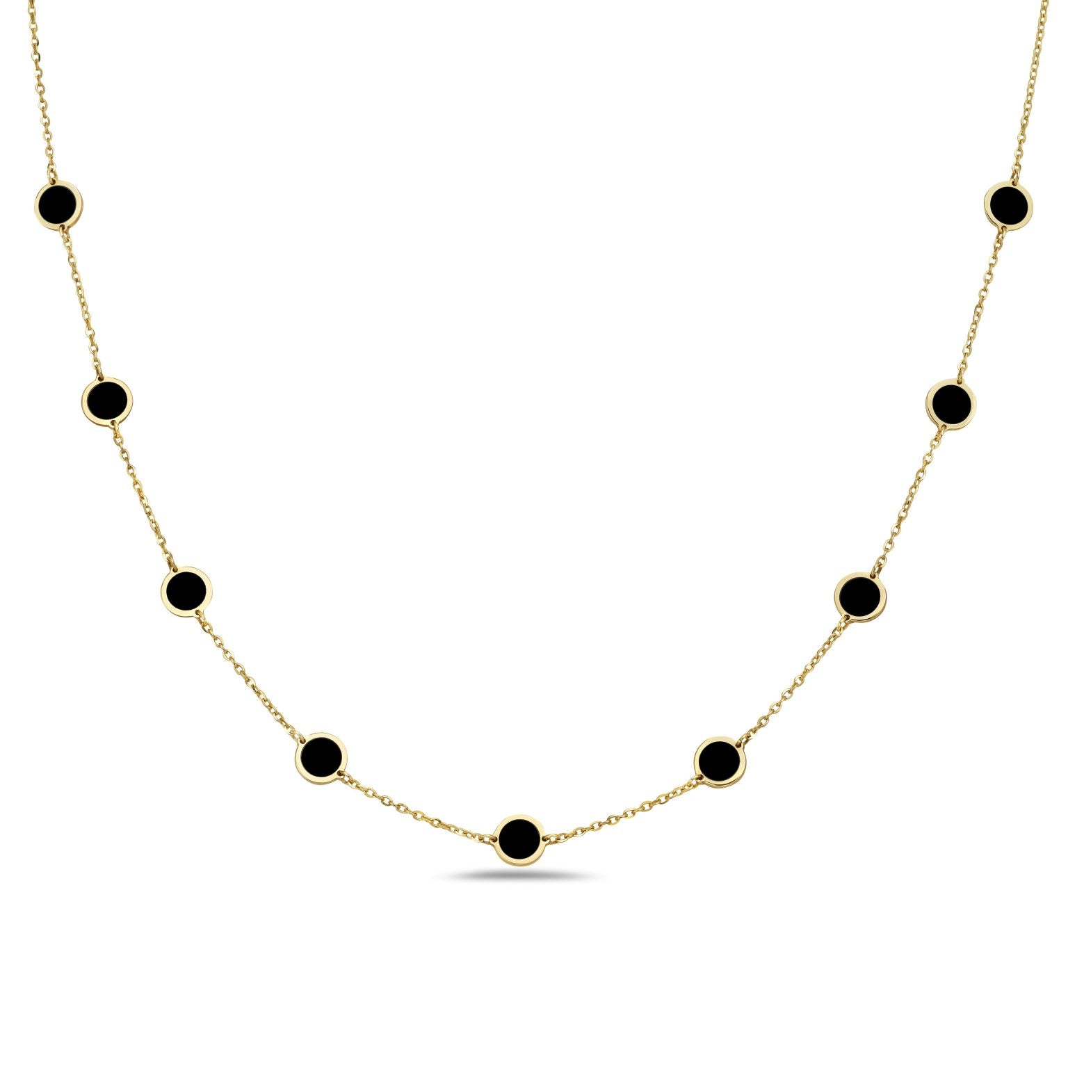 14K Yellow Gold Disc Station Necklace (Onyx) Birmingham Jewelry Necklace Birmingham Jewelry 