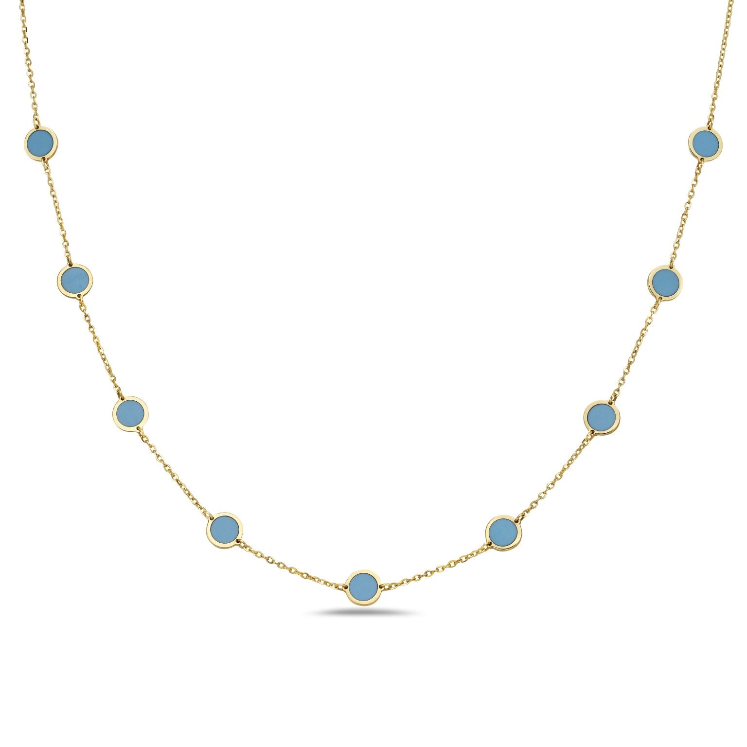 14K Yellow Gold Disc Station Necklace (Turquoise) Birmingham Jewelry Necklace Birmingham Jewelry 