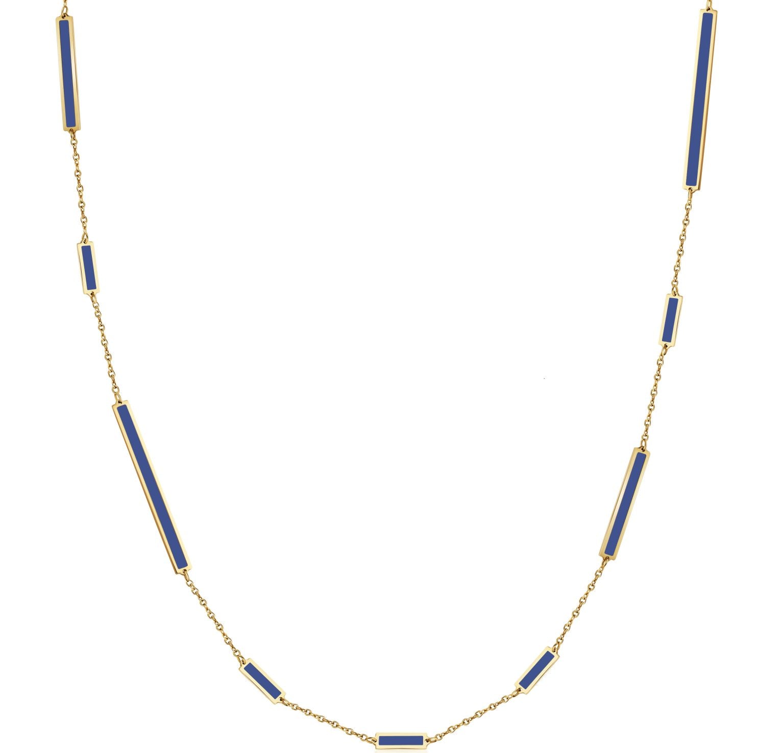 14K Yellow Gold Mix Bar Station Long Necklace (Lapis)