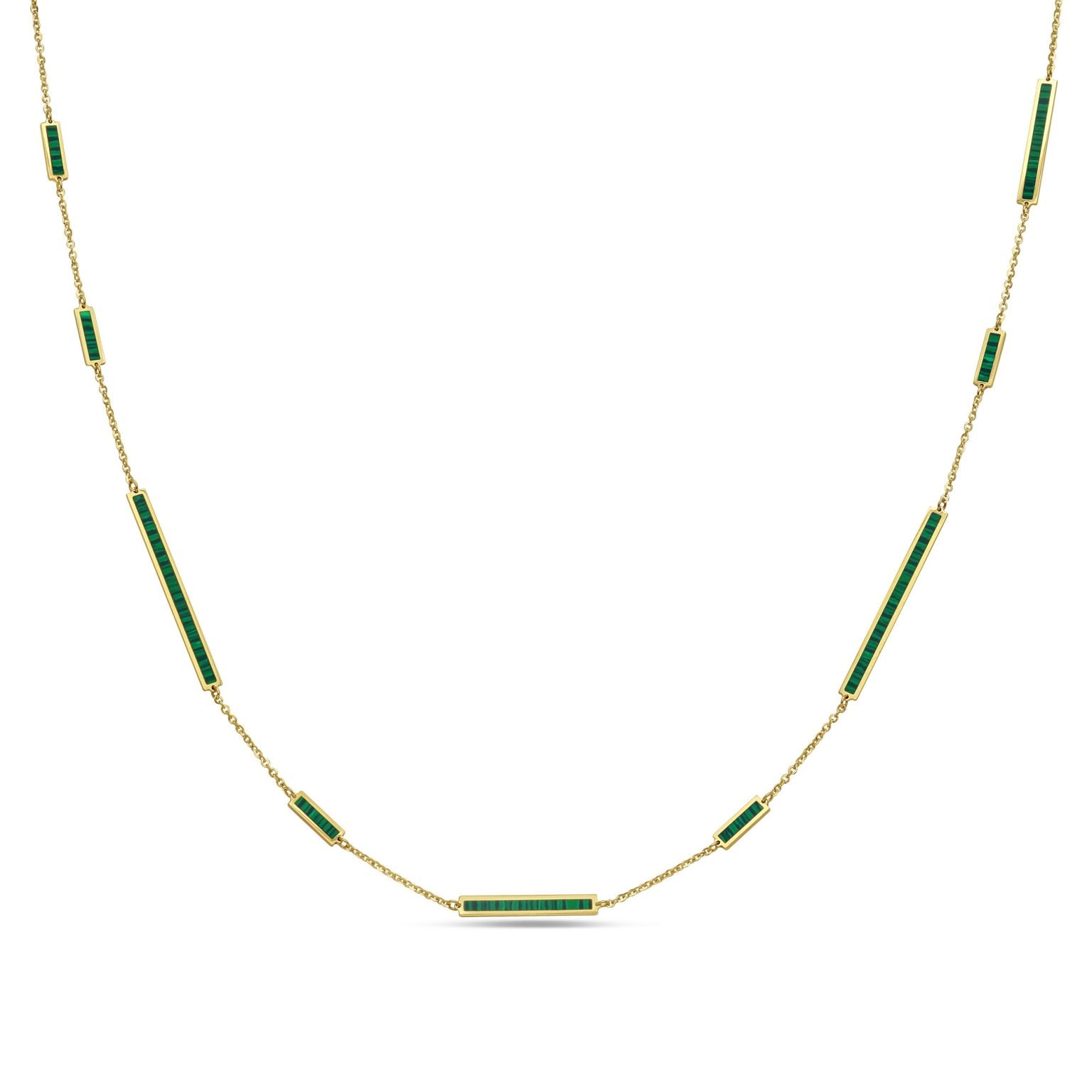 14K Yellow Gold Mix Bar Station Long Necklace (Malachite) Birmingham Jewelry Necklace Birmingham Jewelry 