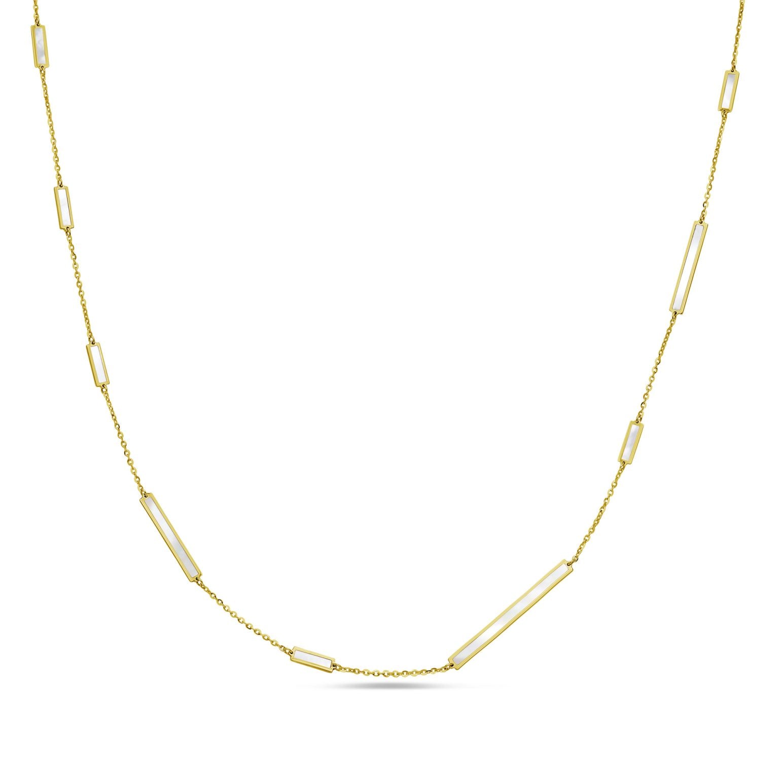 14K Yellow Gold Mix Bar Station Long Necklace (MOP) Birmingham Jewelry Necklace Birmingham Jewelry 