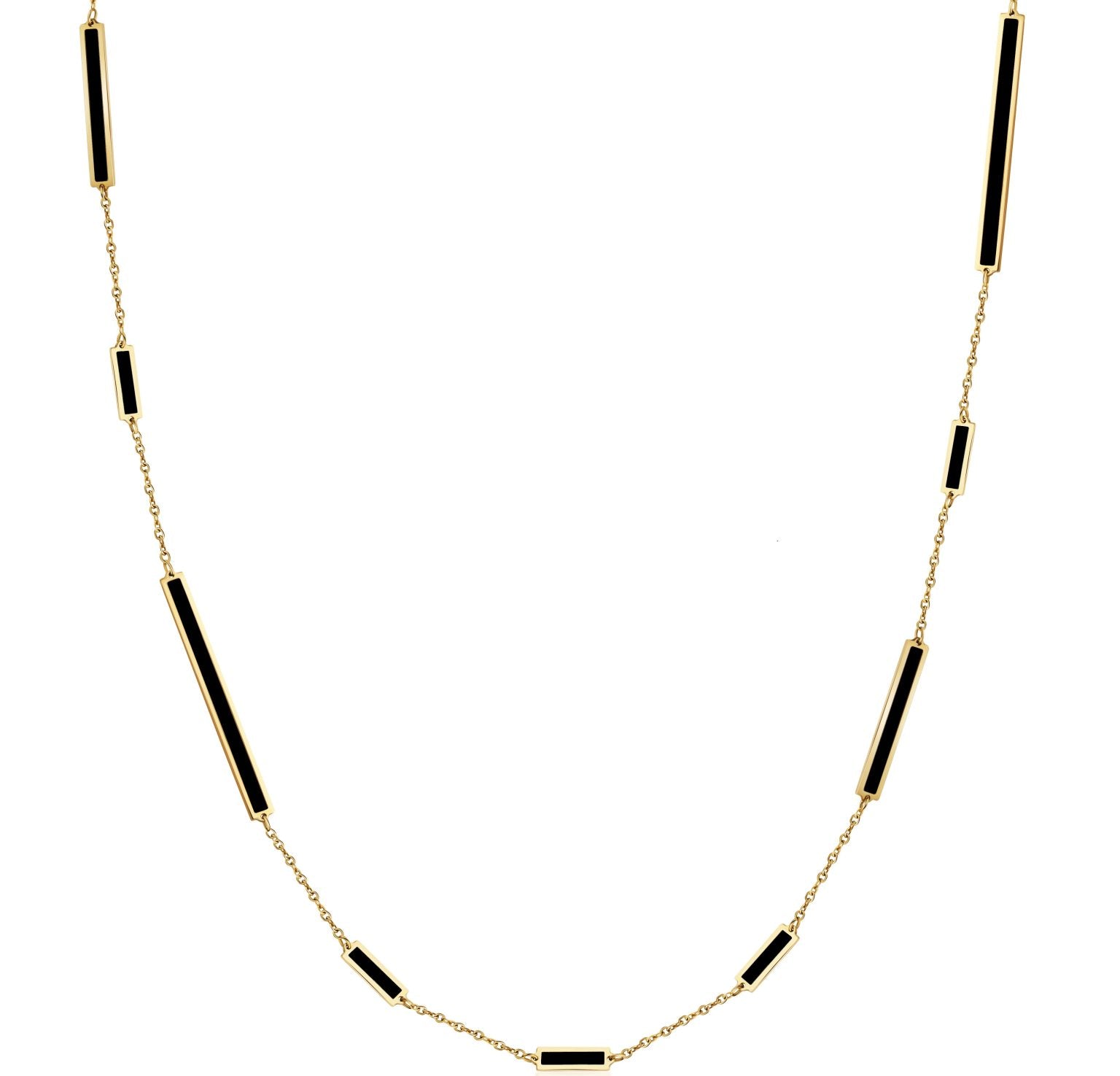 14K Yellow Gold Mix Bar Station Long Necklace (Onyx) Birmingham Jewelry Necklace Birmingham Jewelry 