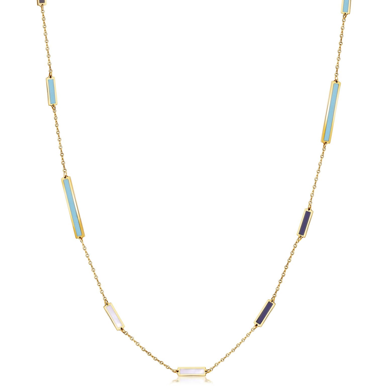 14K Yellow Gold Mix Bar Station Long Necklace (Multi Color 1) Birmingham Jewelry Necklace Birmingham Jewelry 