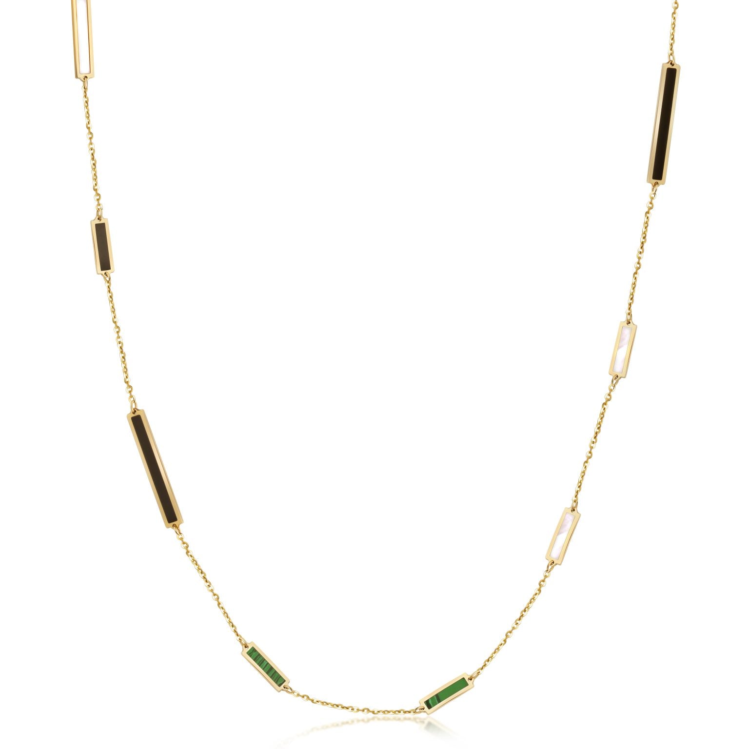14K Yellow Gold Mix Bar Station Long Necklace (Multi Color 2) Birmingham Jewelry Necklace Birmingham Jewelry 