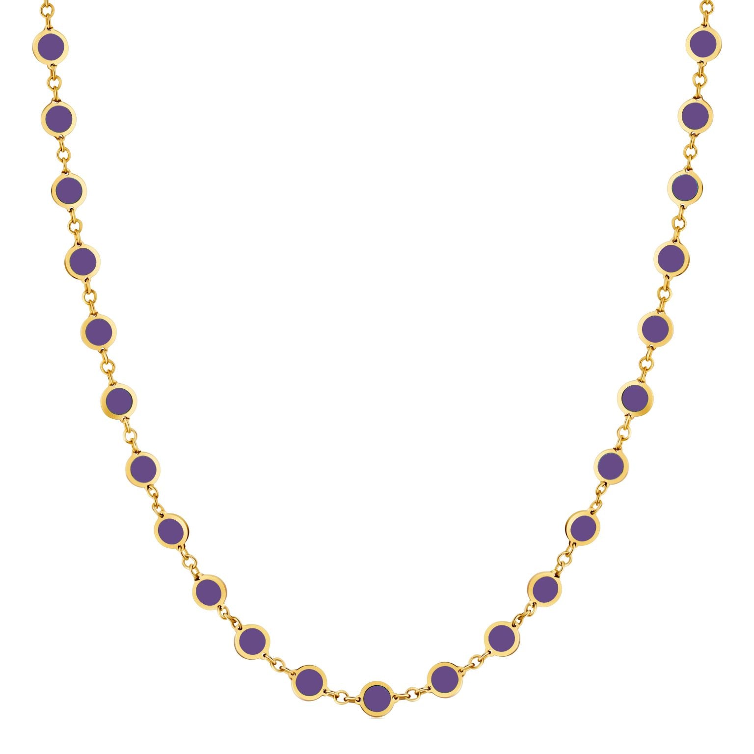 14K Yellow Gold Disc Link Long Necklace (Amethyst) Birmingham Jewelry Necklace Birmingham Jewelry 