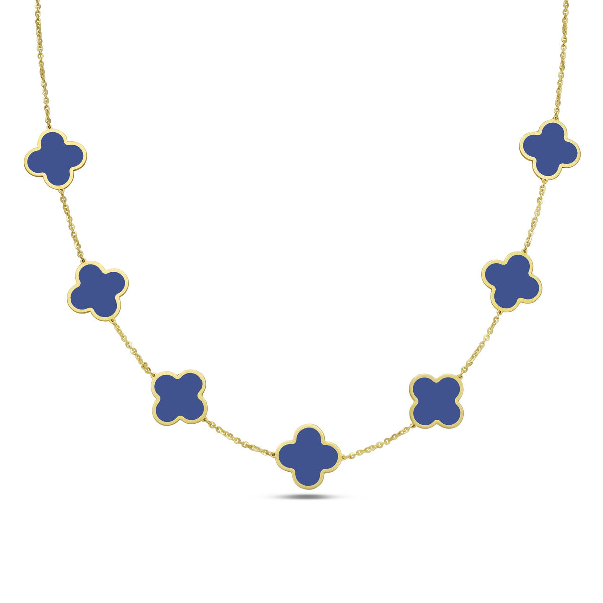 14K Yellow Gold Large Clover Station Necklace (Lapis)