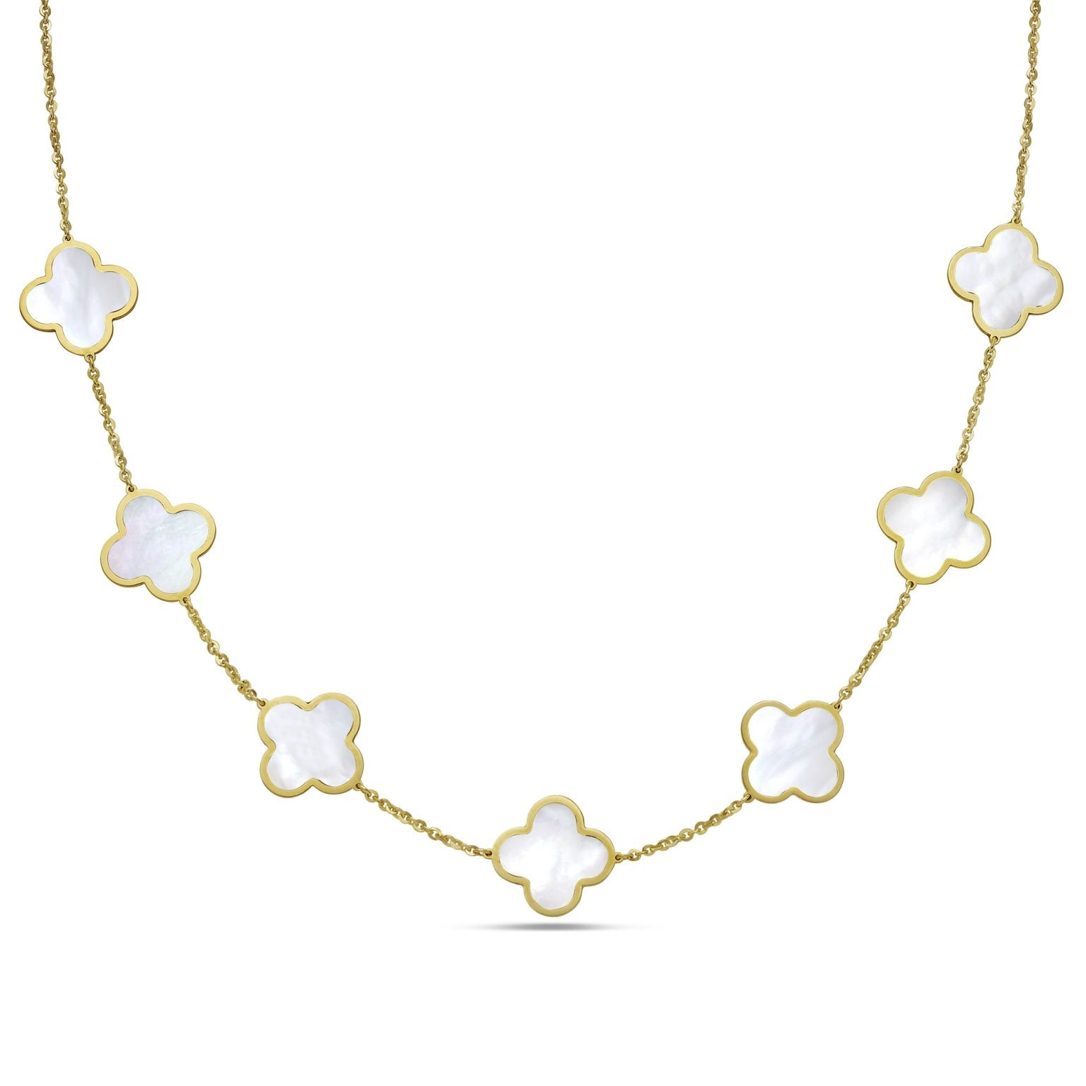 14K Yellow Gold Large Clover Station Necklace (MOP)