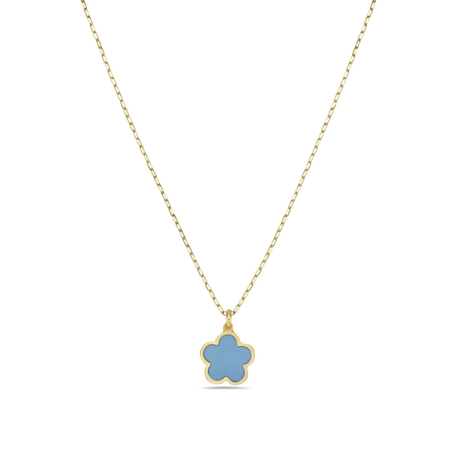14K Yellow Gold Large Flower Pendant Necklace (Turquoise) Birmingham Jewelry Necklace Birmingham Jewelry 