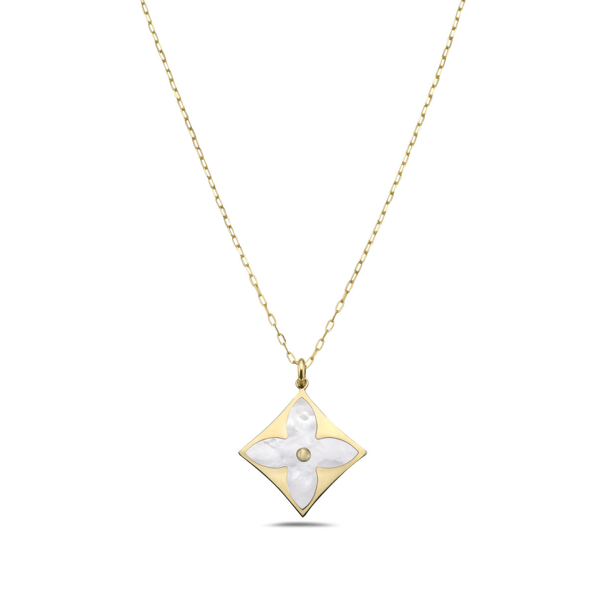 14K Yellow Gold Vintage Luxe Flower Pendant Necklace (MOP)