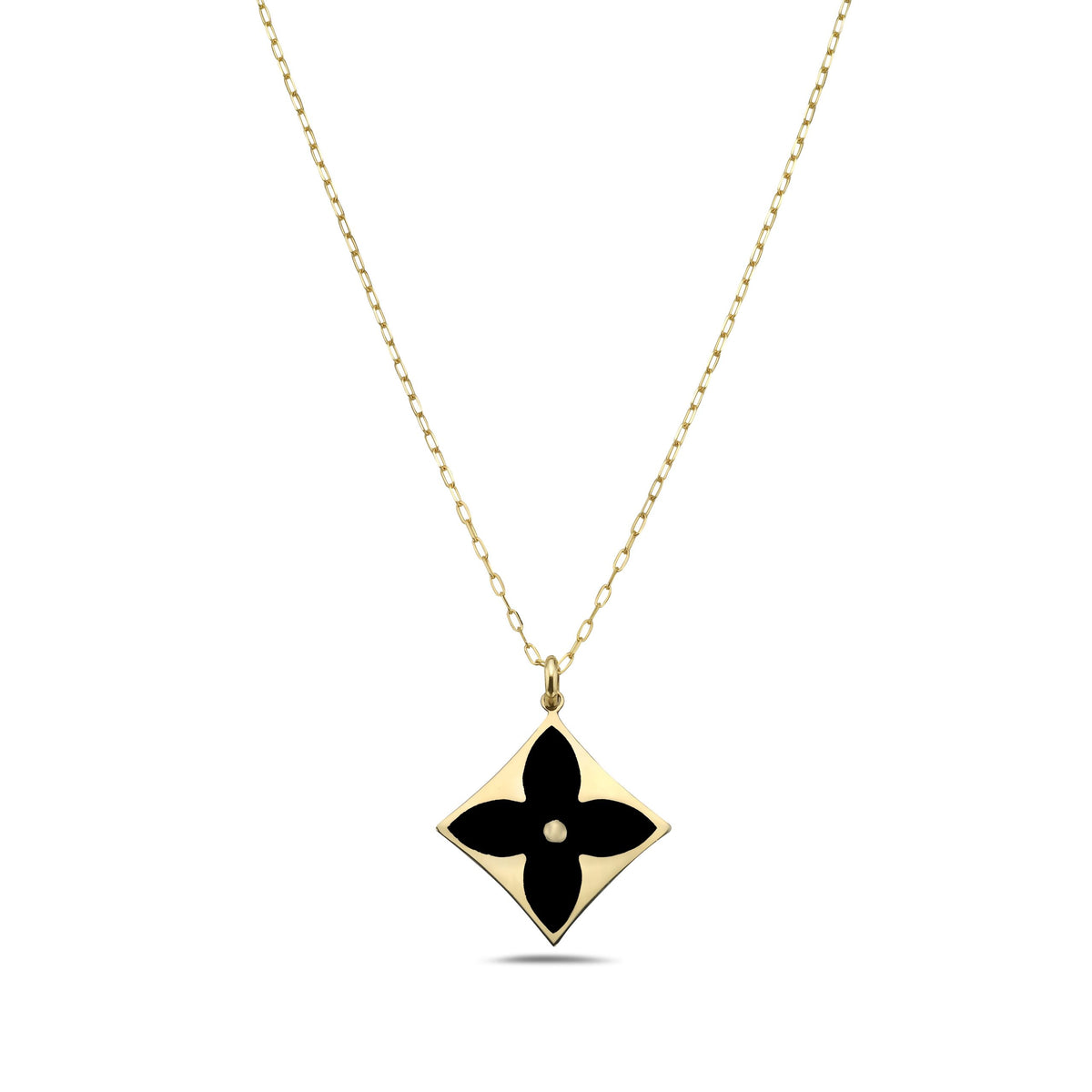 14K Yellow Gold Vintage Luxe Flower Pendant Necklace (Onyx)