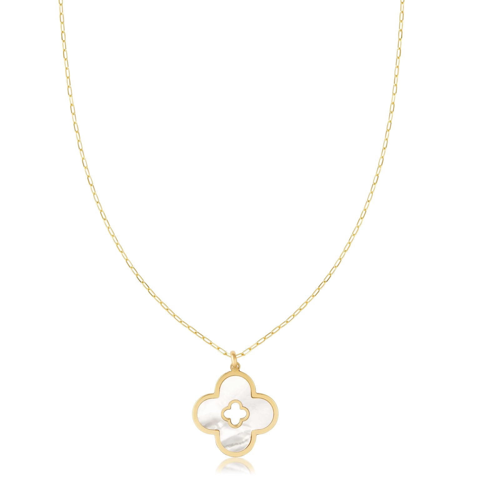 14K Yellow Gold Lucky Clover Cut-Out Pendant Necklace (MOP) Birmingham Jewelry Necklace Birmingham Jewelry 