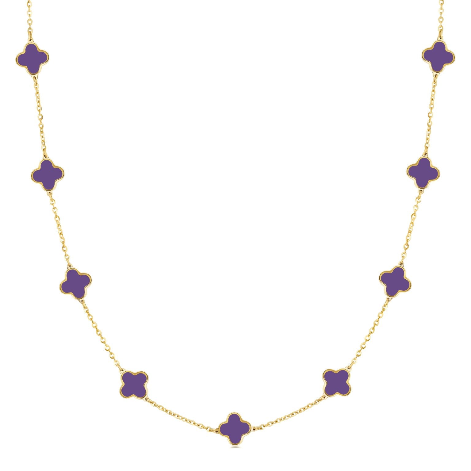 14K Yellow Gold Small Clover Station Necklace (Amethyst) Birmingham Jewelry Necklace Birmingham Jewelry 