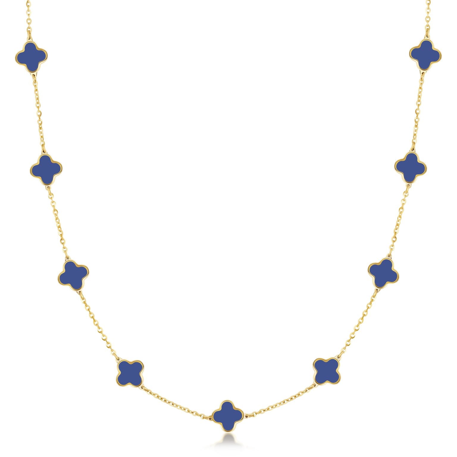 14K Yellow Gold Small Clover Station Necklace (Lapis) Birmingham Jewelry Necklace Birmingham Jewelry 