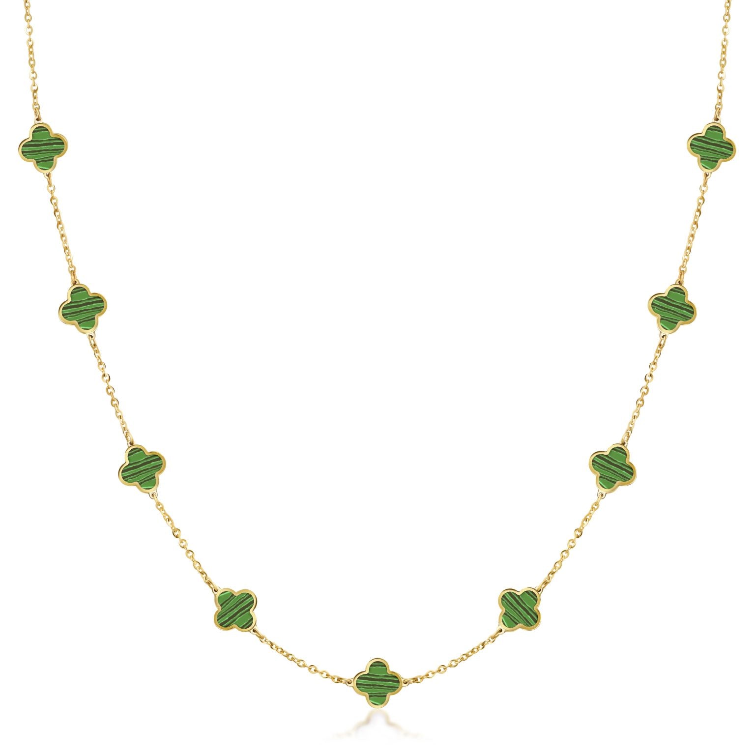 14K Yellow Gold Small Clover Station Necklace (Malachite) Birmingham Jewelry Necklace Birmingham Jewelry 
