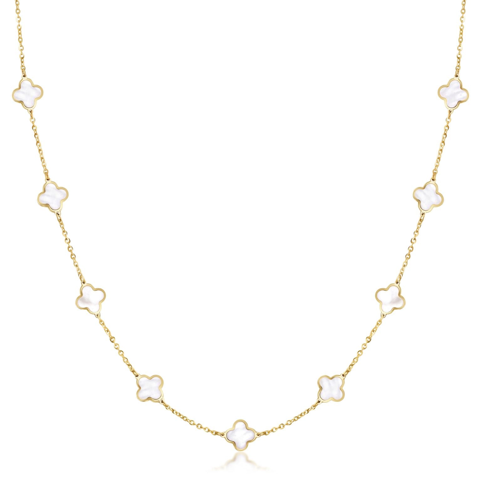 14K Yellow Gold Small Clover Station Necklace (MOP) Birmingham Jewelry Necklace Birmingham Jewelry 